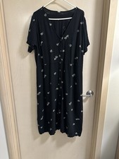Old Navy Midi Dress Black Floral Short Sleeve V Neck Comfy 2XL
