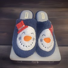 Dearfoams Slippers Snowmen Unisex XL 11-12 Blue Cozy Comfort Scuff Holiday