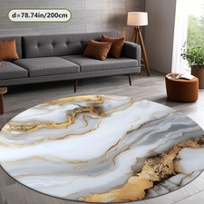 100 100cm ZULIDA Round Marble Texture Area Mat - Elegant Golden and White Design