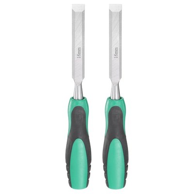 2pcs 5/8'' Steel Wood Chisel Beveled Edge Blade Flat Chisel with Handle Green