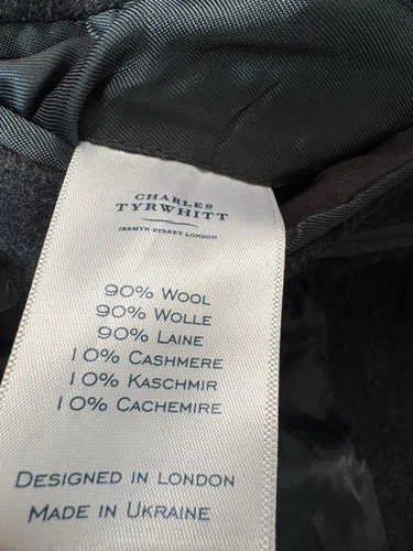 Charles Tyrwhitt Coat Mens 44R Black Wool Cashmere Mid Length Overcoat Lined image 5