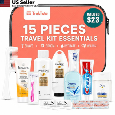 15 Piece Set Women s Travel & Hygiene Kit with Clear Toiletry 1 Pack,