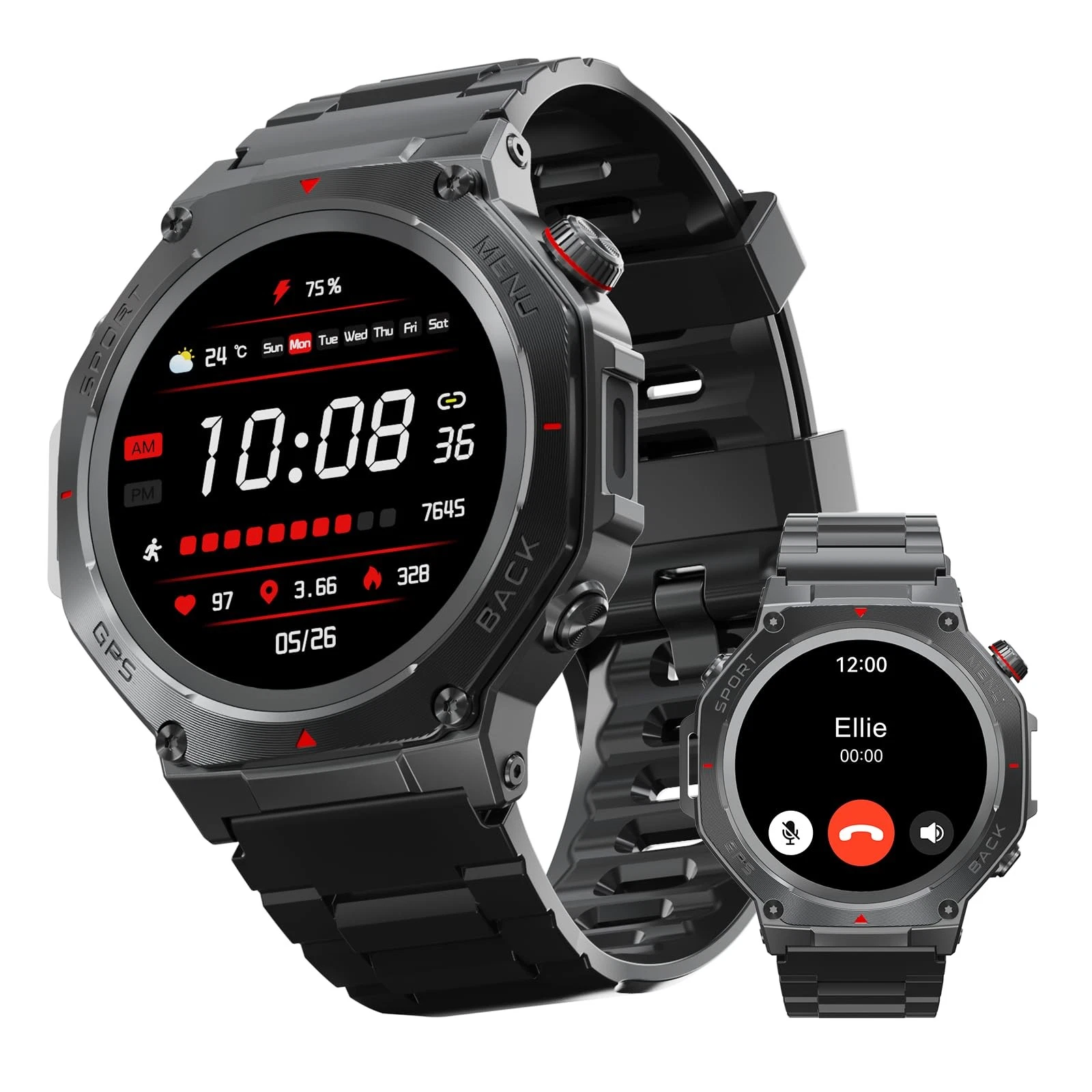 Military for Men ,1.5" HD Touchscreen Rugged Fitness Tracker , Bluetooth Dual...