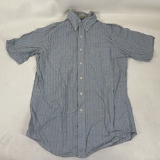 LL Bean Single Needle Tailoring Short Sleeve Button Down Shirt Mens 15.5 Blue