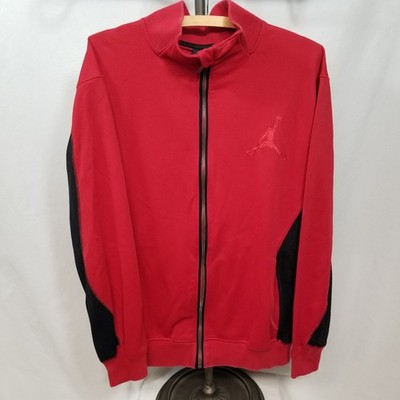 Nike Air Jordan Red W/ Black Men's Lg Basketball Zip-Up Jacket Athletic Warm Up