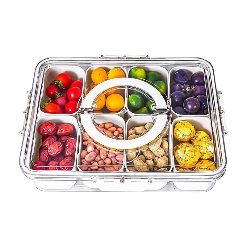 Grided Divided Portable Snackle Container with Lid – Clear Food Snackle Stora...