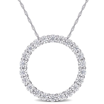 AMOUR 2 1/5 CT DEW Created Moissanite Circle Pendant with Chain In 14K White