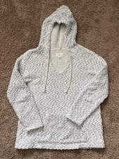 Lou Grey Hoodie White w/speckled black Soft Knit Pullover Sweatshirt Med