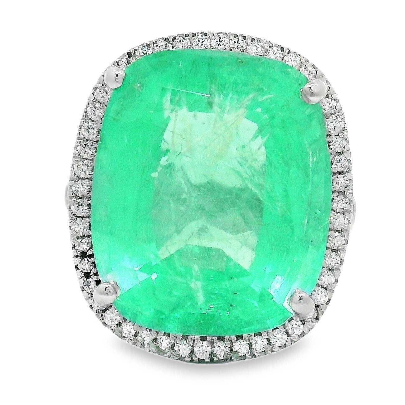 IGI Certified 12.90ct. tw. Emerald - Diamond - Intense Emerald Ring Platinum