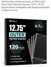 120 Vinyl Record Sleeves Outer, 4.7 Mil Crystal Clear Vinyl Protective Sleeves