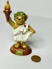 Halcyon Days 2000 Teddy Bear Olympic Torch Bearer Hand Painted Figurine