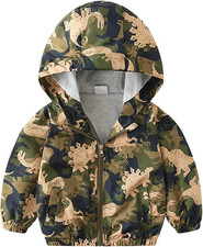 Toddler Baby Boys Cartoon Dinosaur Print Hooded Jacket Long Sleeve Windproof Coa