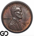 1918-S Lincoln Wheat Penny, Some Red, Gem BU++ Tougher Date, Scarce This Nice