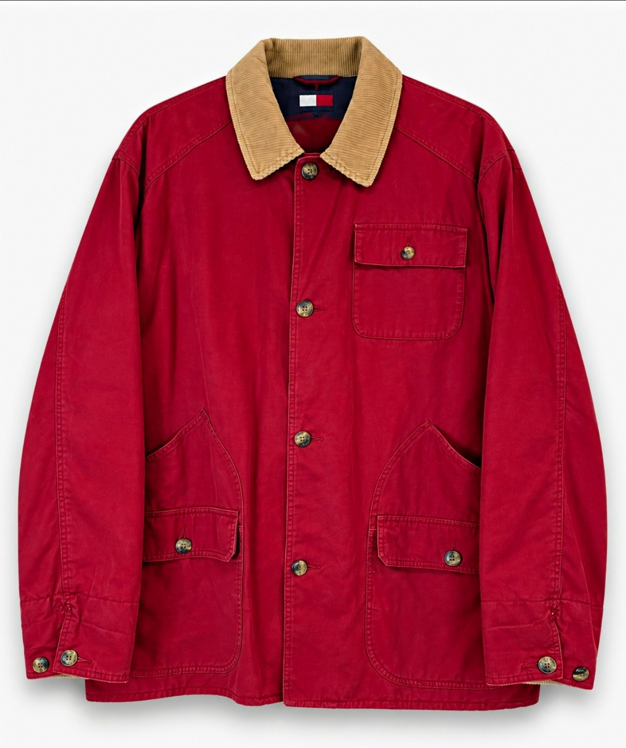 Vintage 80s/90s Tommy Hilfiger Men’s XL Red Barn Jacket Corduroy Collar #0924