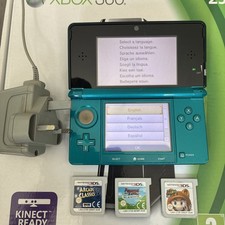Nintendo 3DS Aqua Blue Handheld Game Console Tested Good Condition + 3 Games