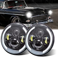 Fit Chevy Bel Air 1955-1957 Pair 7" Inch Round LED Headlights Hi/Lo Sealed Beam