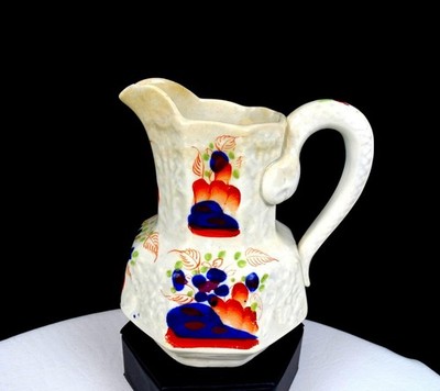 Gaudy Welsh Staffordshire Porcelain Antique 5'' Snake Handle Pitcher 1850s
