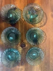 Vintage Jeanette Glass Ultramarine Swirl Petal Footed Bowl Teal Depression Glass