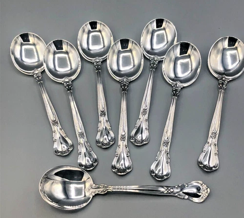 Chantilly by Gorham Sterling Silver set of 8 Cream/ Round Soup Spoons 6.25"