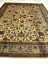 Antique Oriental Hand-Knotted Wool Area Rug Ivory/Light Blue/Rust 9'10" x 13'