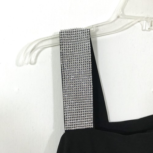 R&M Richards Sz 14 One Shoulder Cocktail Dress Black Rhinestone Embellished - Picture 9 of 12