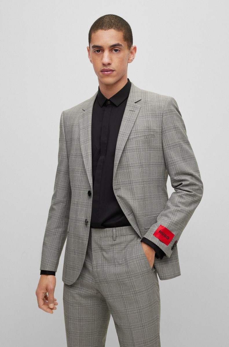 $695 HUGO BOSS Extra Slim 2-Piece Suit in Checked Soft