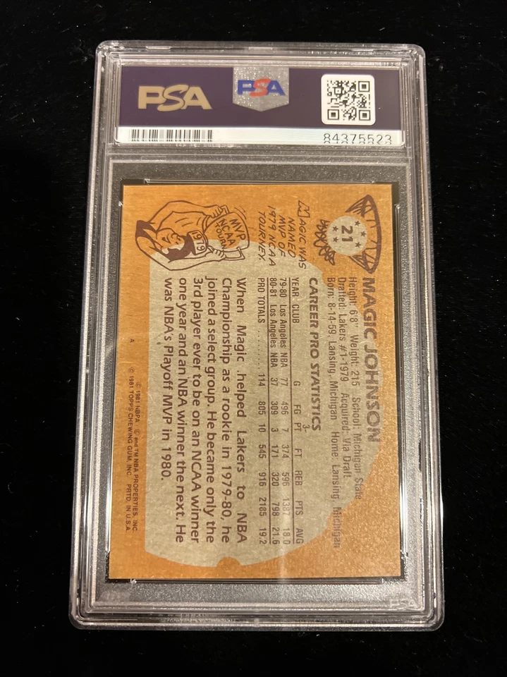 Autographed Magic Johnson Signed 1981 Topps #21 Lakers PSA Signature Graded 10 - Image 4 of 4