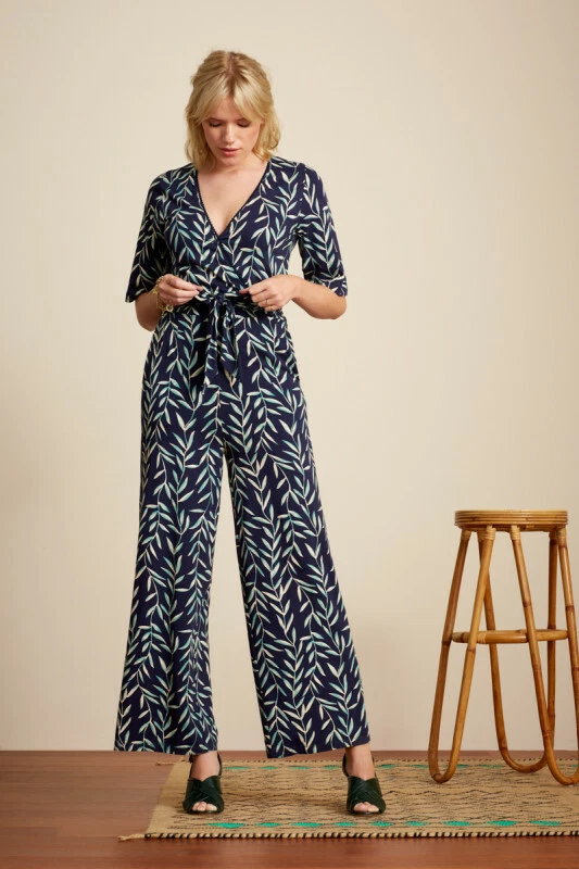 King Louie Jumpsuit Overall Green Blue Tropical Floral Zita 06871 | eBay