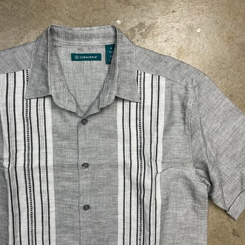 Cubavera linen blend short sleeve button shirt grey mens Small embroidered - Bild 2 von 6