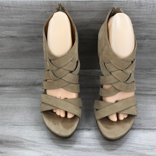 Stuart Weitzman Heels Women's 9.5 Nude Suede Woven Strappy Zip Shoes - Picture 6 of 12
