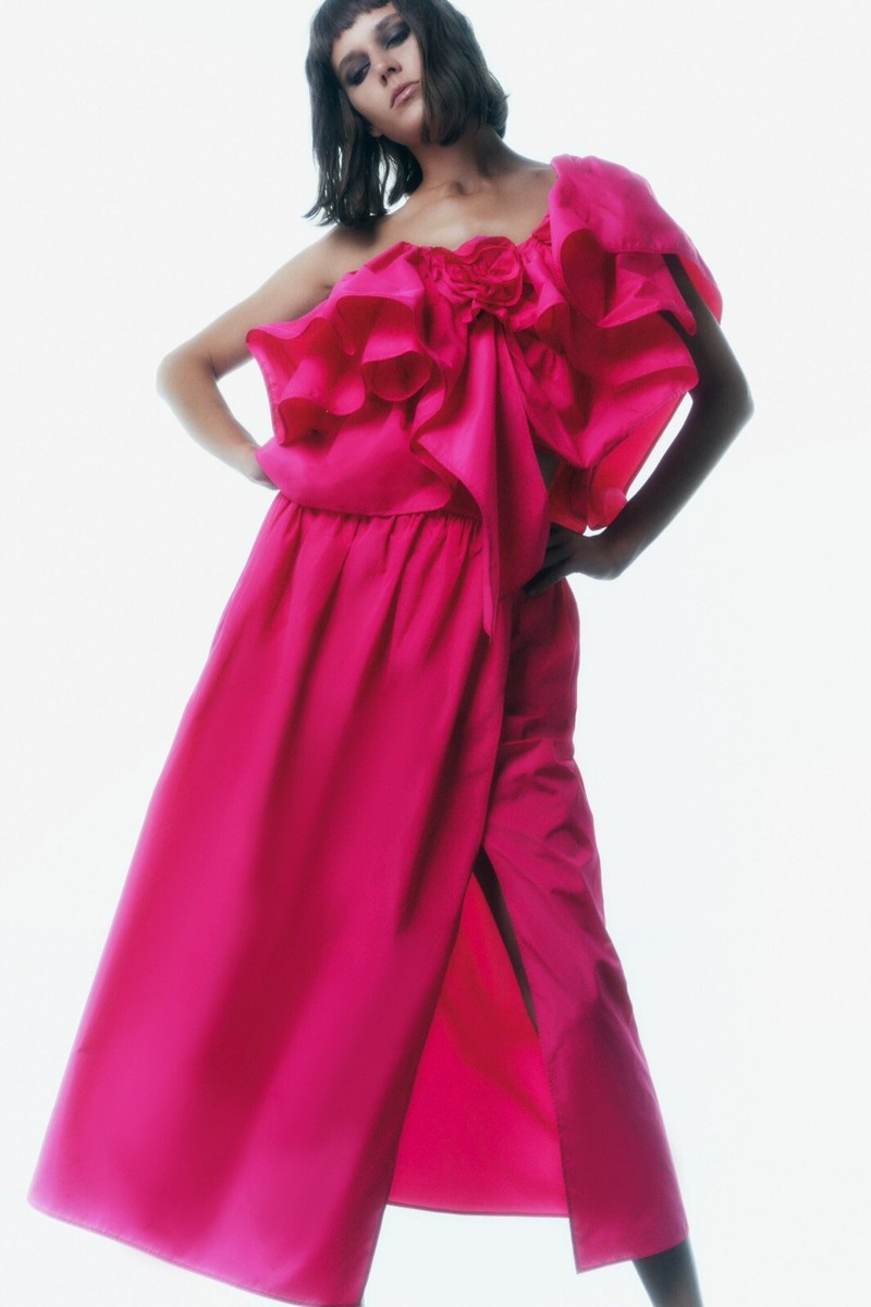 ZARA WOMAN NWT SS22 FUCHSIA LONG BALLOON SKIRT SZ XS 8255