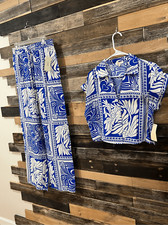 Two piece NWT set button front top pants blue white sz M