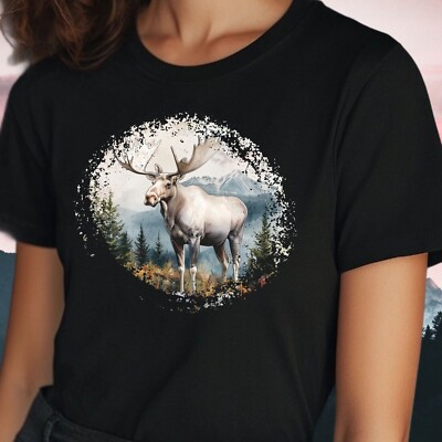 T-Shirt Frauen Weißer Elch Motiv Baumwolle GrößeXS bis3XL
