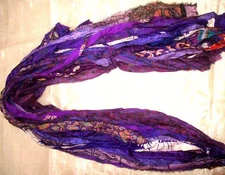 12 yards Unstitched PURE Silk Sari Ribbon Yarn tassels Violet SKEINS CRAFT Buy