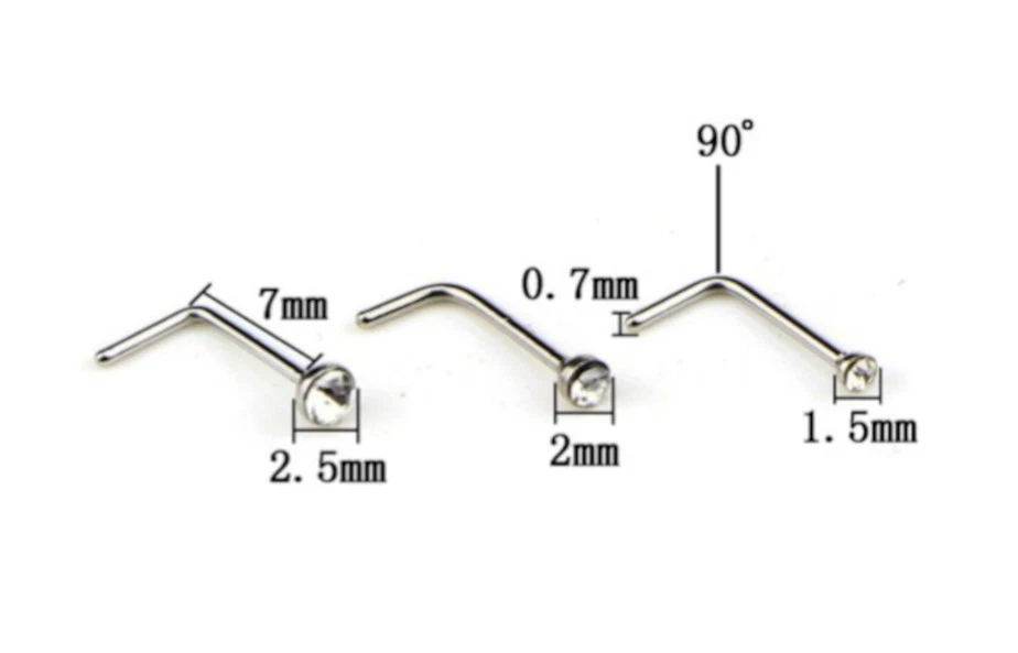 Nose Stud Surgical Steel Clear L-Shape Pin Straight Piercing 1.5mm 2mm  2.5mm 3mm