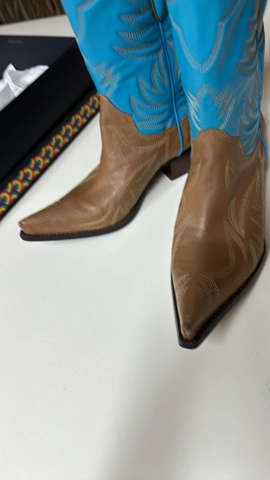 Guess by Marciano PUNK Turquesa Marrón Cuero Vaquero Botas Punta Mujer 6.5 Foto 3 de 4