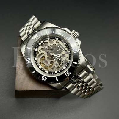 Custom Made SUB Style Watch SKX NH35 Movement Black Dial Black/WHT Bezel Jubilee