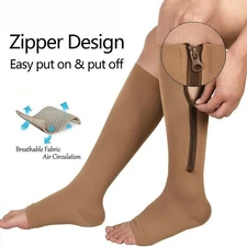 3 Pairs Zipper Compression Socks for Men/Women with Open Toe Knee High 20-30mmHg