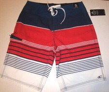 NEW O'NEILL sz 30 red blue white stripe board shorts swim BARRAGE Full Length