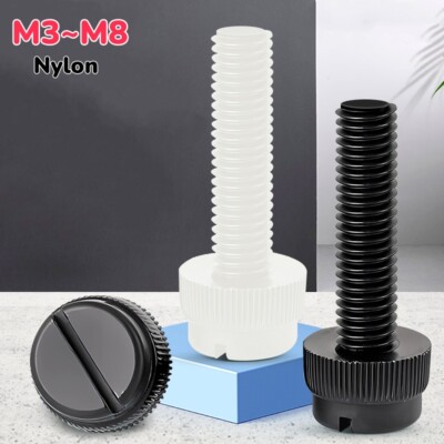 Black White Nylon Plastic Slotted Knurled Thumb Screws/Bolt M3 M4 M5 M6 M8