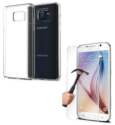 For SAMSUNG GALAXY NOTE 5 TEMPERED GLASS SCREEN PROTECTOR + CLEAR TPU CASE COVER