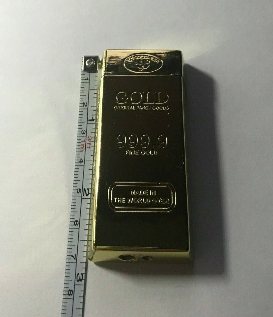 Gold Bar Shape Metal Novelty Butane Cigarette Lighter 2 3/4"