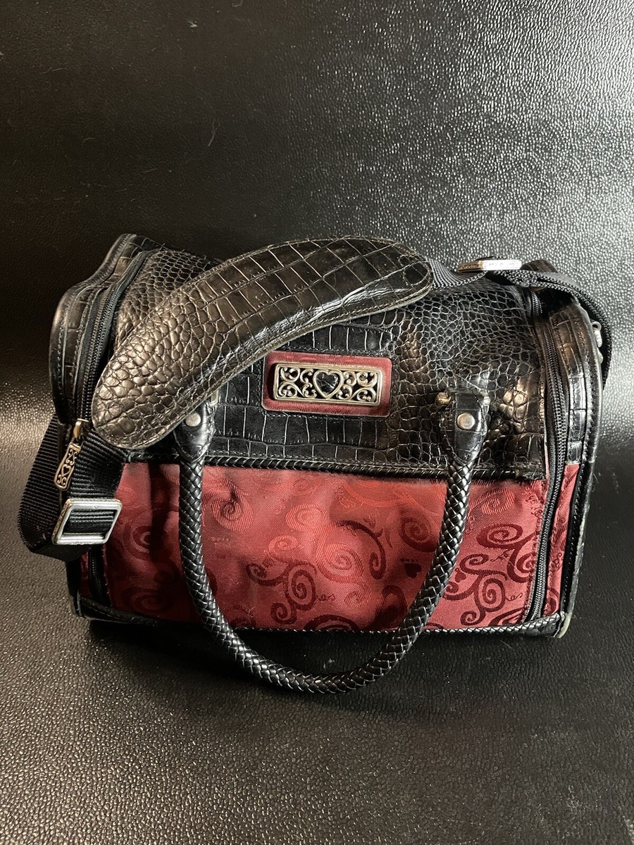 BRIGHTON Red Black Heart Cosmetic Travel Luggage Leather Bag Case