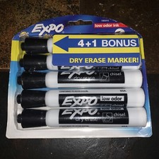 Expo Dry Erase Markers Black Low Odor 5 Pack 4 + 1 Bonus