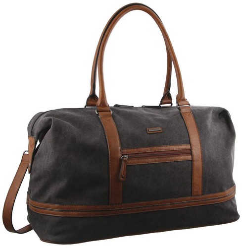 Pierre Cardin Canvas Duffel Bag Sport Travel Tote Gym Biker Overnight 21" Black - Picture 7 of 9