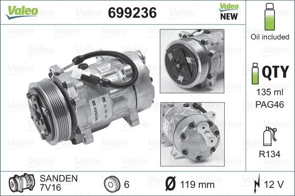 Compresseur de climatisation VALEO 699236 pour berlines et monospaces thermiques