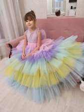 rainbow dress for a girl 5 years old puffy with a train
