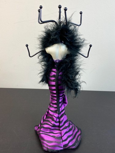 Jewelry Table Top Stand Purple Dress Boa Black 11" tall necklace ring bracelet - Picture 5 of 8