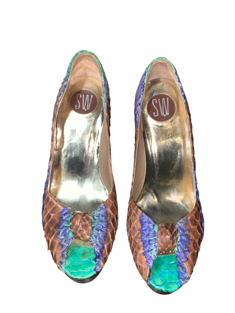 Stuart Weitzman - Python Leather Open Toe Shoes, … - image 7