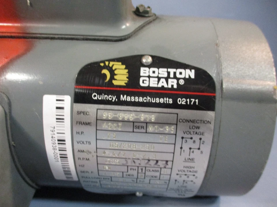 Boston Gear 1/4 HP AC Motor 115/230 Volts 1800 Rpm 4P 42CZ 33-896-919 - Image 2 of 4